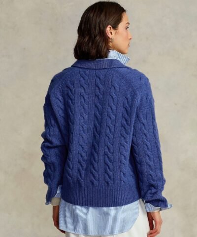 Polo Ralph Lauren Cable-Knit Wool-Cashmere Polo Sweater In Blue