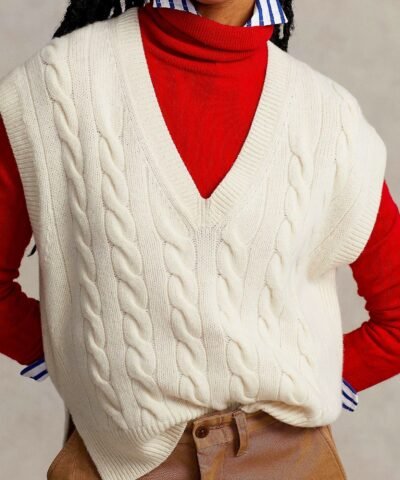 Polo Ralph Lauren Sleeveless Cable-Knit Sweater In Beige