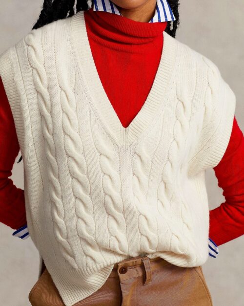 Polo Ralph Lauren Sleeveless Cable-Knit Sweater In Beige