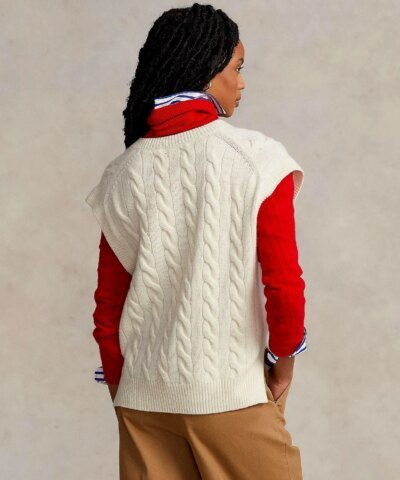 Polo Ralph Lauren Sleeveless Cable-Knit Sweater In Beige