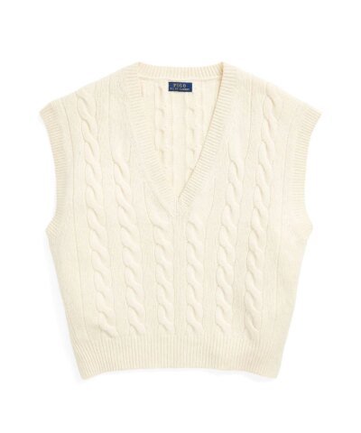 Polo Ralph Lauren Sleeveless Cable-Knit Sweater In Beige