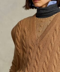 Polo Ralph Lauren Sleeveless Cable-Knit Sweater In Camel