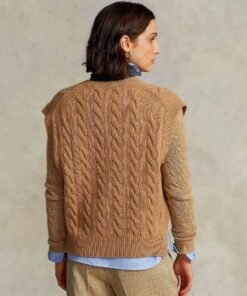 Polo Ralph Lauren Sleeveless Cable-Knit Sweater In Camel