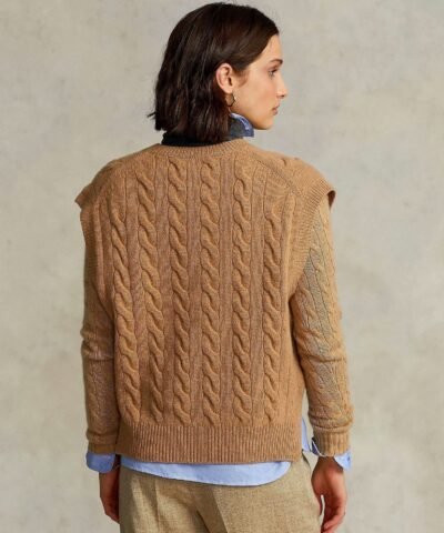 Polo Ralph Lauren Sleeveless Cable-Knit Sweater In Camel