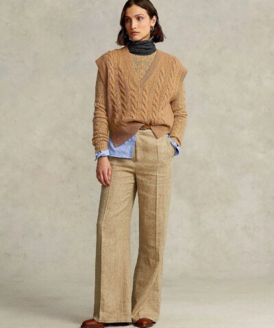 Polo Ralph Lauren Sleeveless Cable-Knit Sweater In Camel