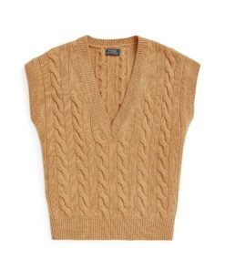 Polo Ralph Lauren Sleeveless Cable-Knit Sweater In Camel