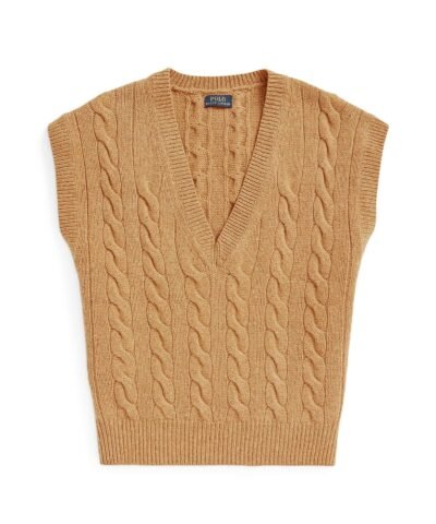 Polo Ralph Lauren Sleeveless Cable-Knit Sweater In Camel