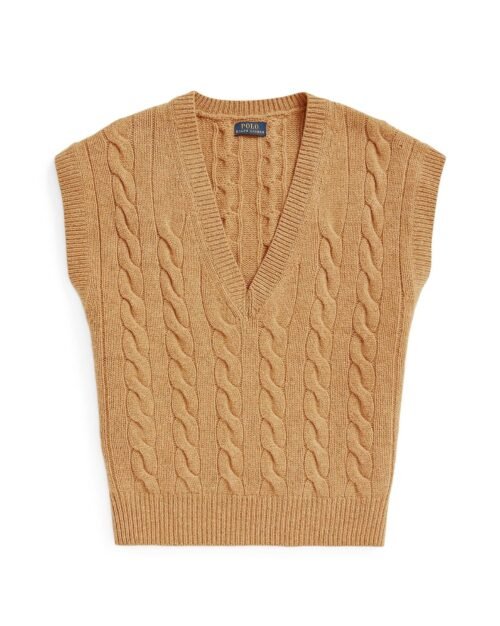 Polo Ralph Lauren Sleeveless Cable-Knit Sweater In Camel