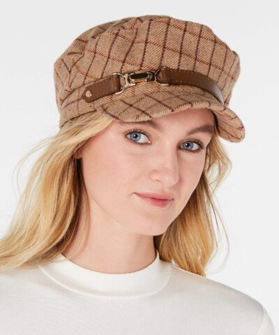 INC International Concepts Windowpane-Plaid Cap Hat