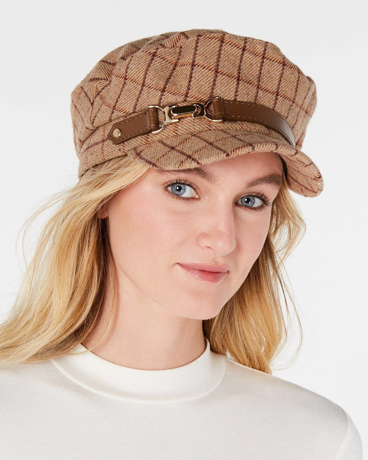 INC International Concepts Windowpane-Plaid Cap Hat
