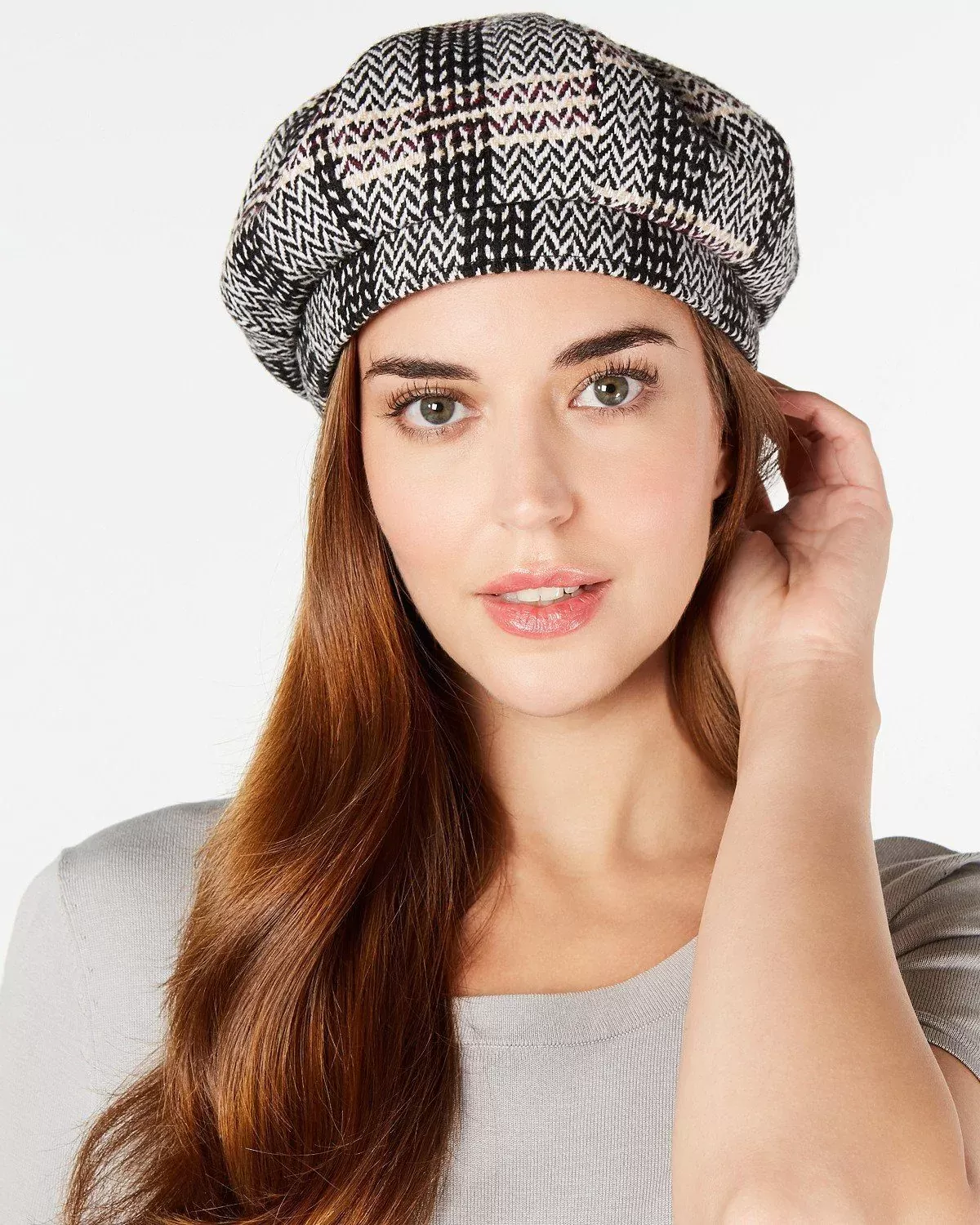 INC International Concepts Herringbone-Plaid Beret Hat