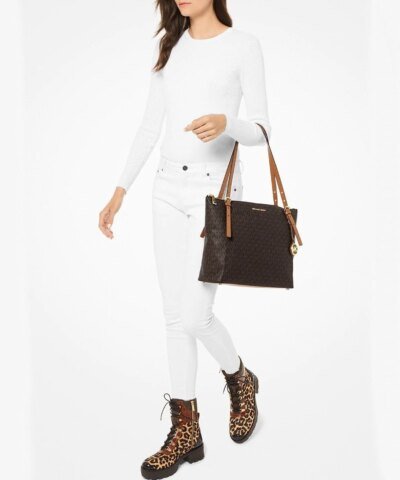 Michael Kors Signature Voyager Large East West Top Leather Zip Tote