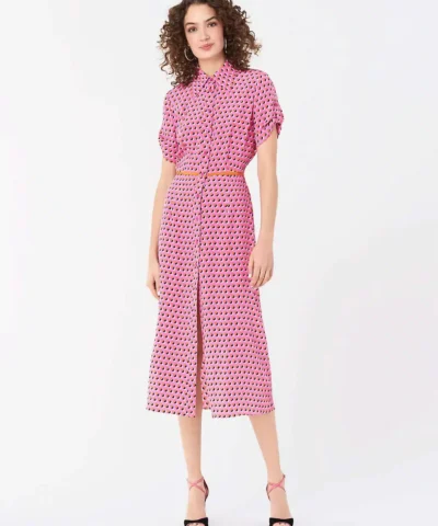 DVF Georgia Silk Crepe De Chine Midi Shirt Dress