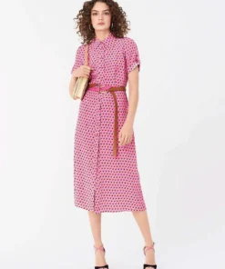 DVF Georgia Silk Crepe De Chine Midi Shirt Dress