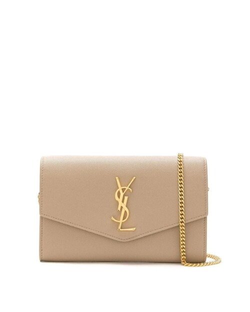 Saint Laurent Uptown YSL Monogram Grain de Poudre Wallet on Chain w/ Card Case