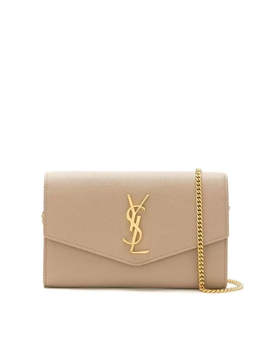 Saint Laurent Uptown YSL Monogram Grain de Poudre Wallet on Chain w/ Card Case