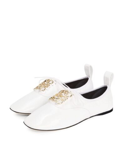 Loewe Black Logo Leather Flats, White