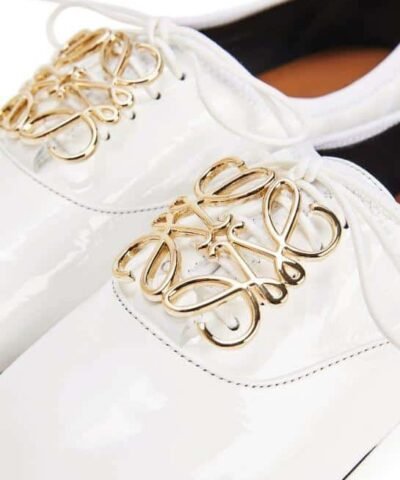 Loewe Black Logo Leather Flats, White