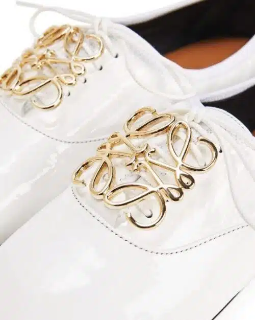 Loewe Black Logo Leather Flats, White