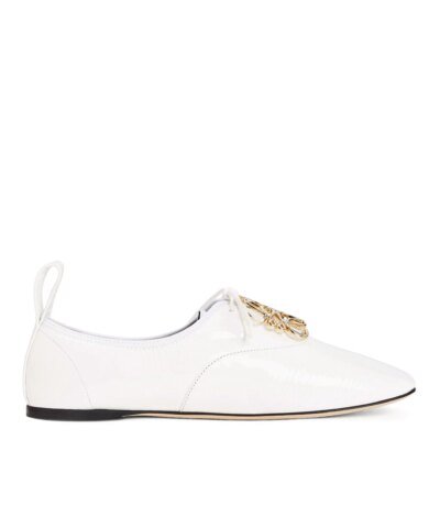 Loewe Black Logo Leather Flats, White
