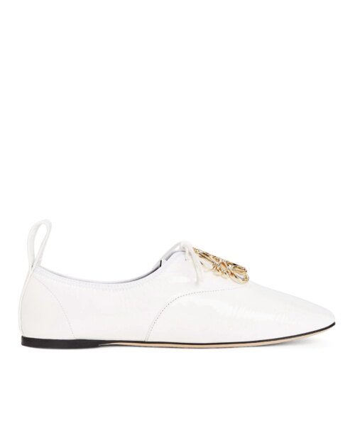 Loewe Black Logo Leather Flats, White