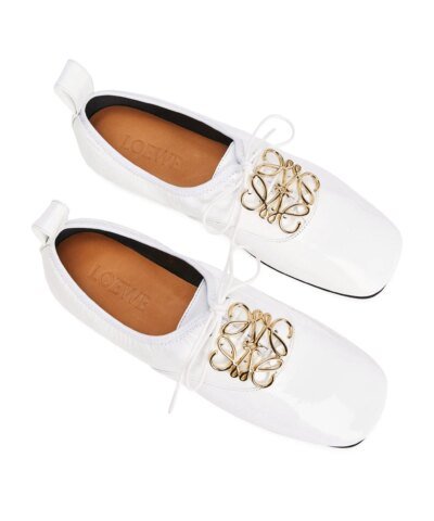 Loewe Black Logo Leather Flats, White