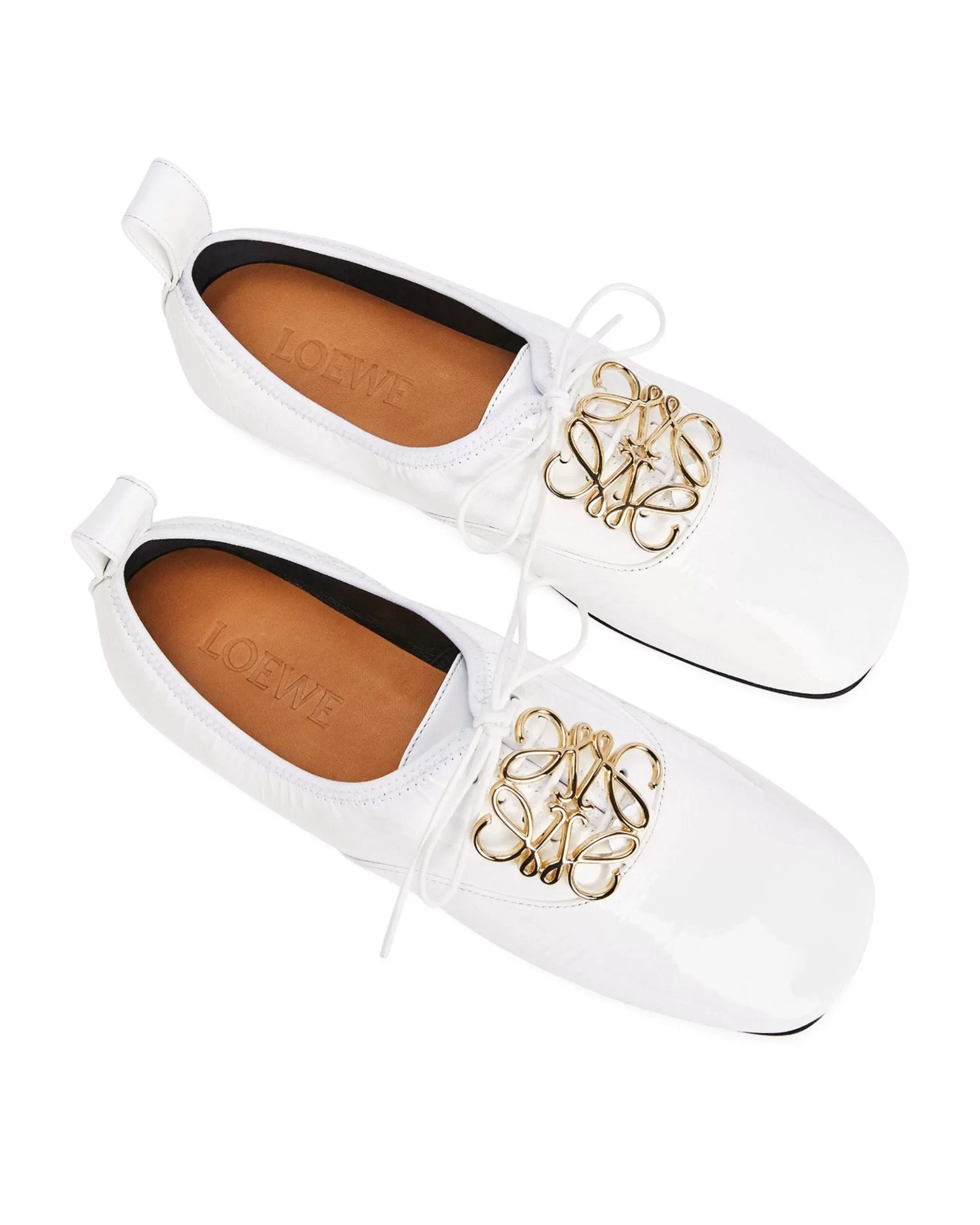 Loewe Black Logo Leather Flats, White