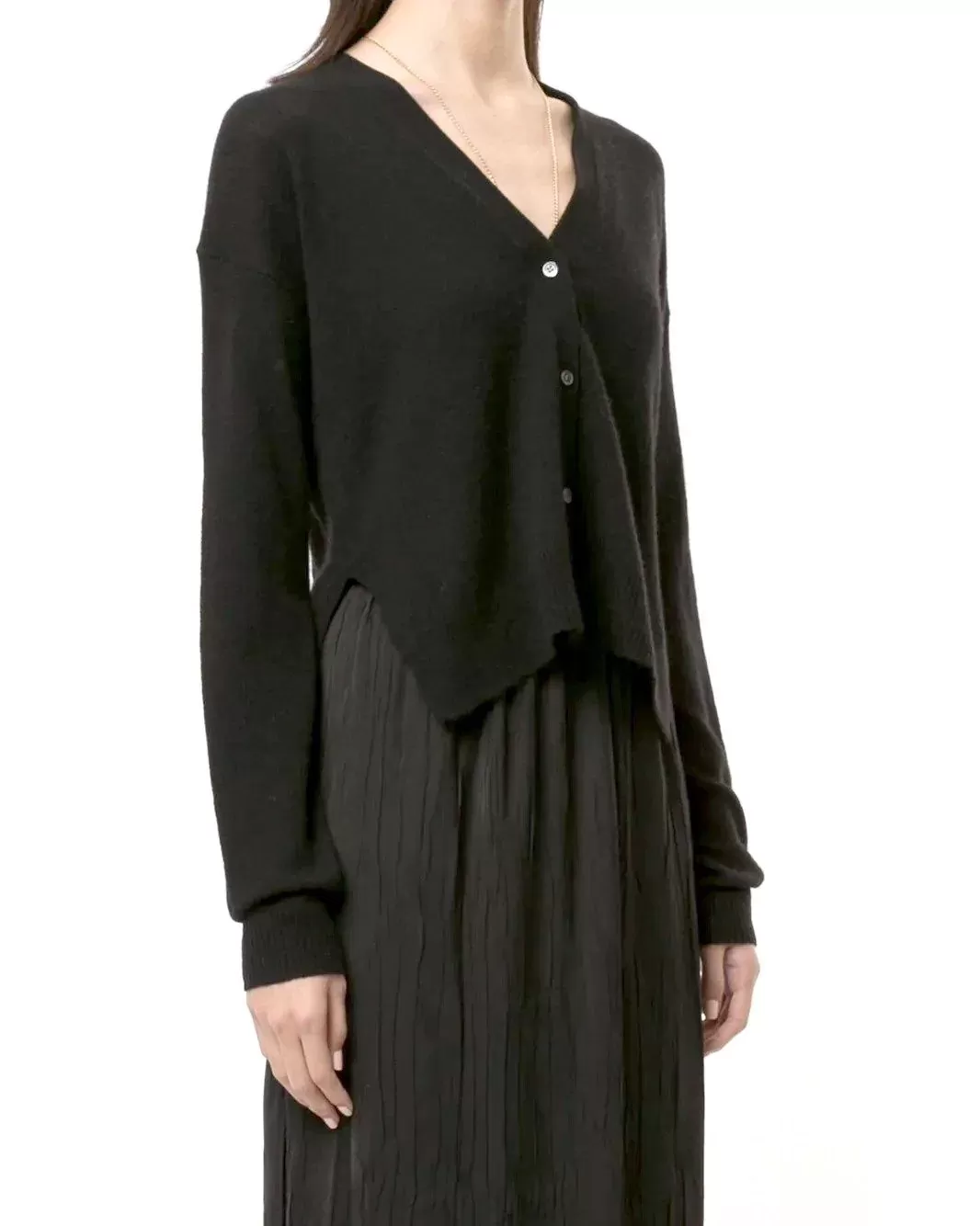 Theory Cropped Cardigan In Feather Cashmere, Black