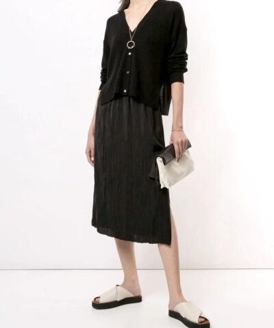 Theory Cropped Cardigan In Feather Cashmere, Black