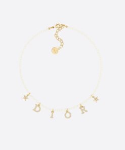 Dio(r)evolution Necklace White Resin Pearls And White Crystals