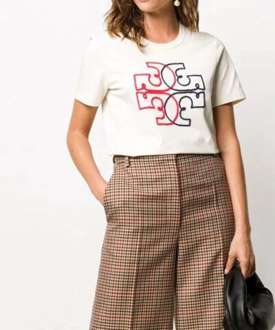 Tory Burch Embroidered Color-Block Logo T-Shirt