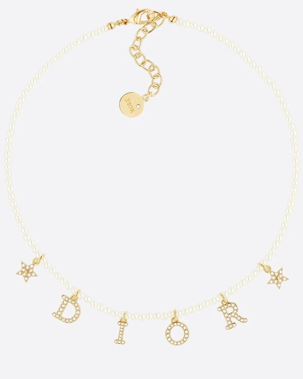 Dio(r)evolution Necklace White Resin Pearls And White Crystals