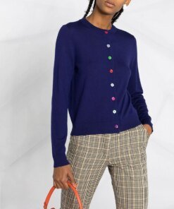 PS Paul Smith Floral-Button Round-Neck Cardigan