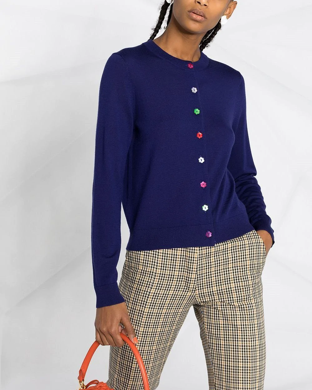 PS Paul Smith Floral-Button Round-Neck Cardigan
