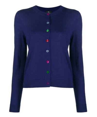 PS Paul Smith Floral-Button Round-Neck Cardigan