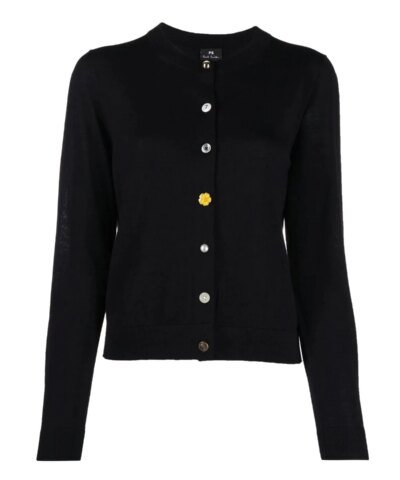 PS Paul Smith Floral-Button Round-Neck Cardigan