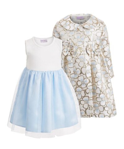 Blueberi Boulevard Little Girls 2-Pc. Floral Brocade Coat & Dress Set