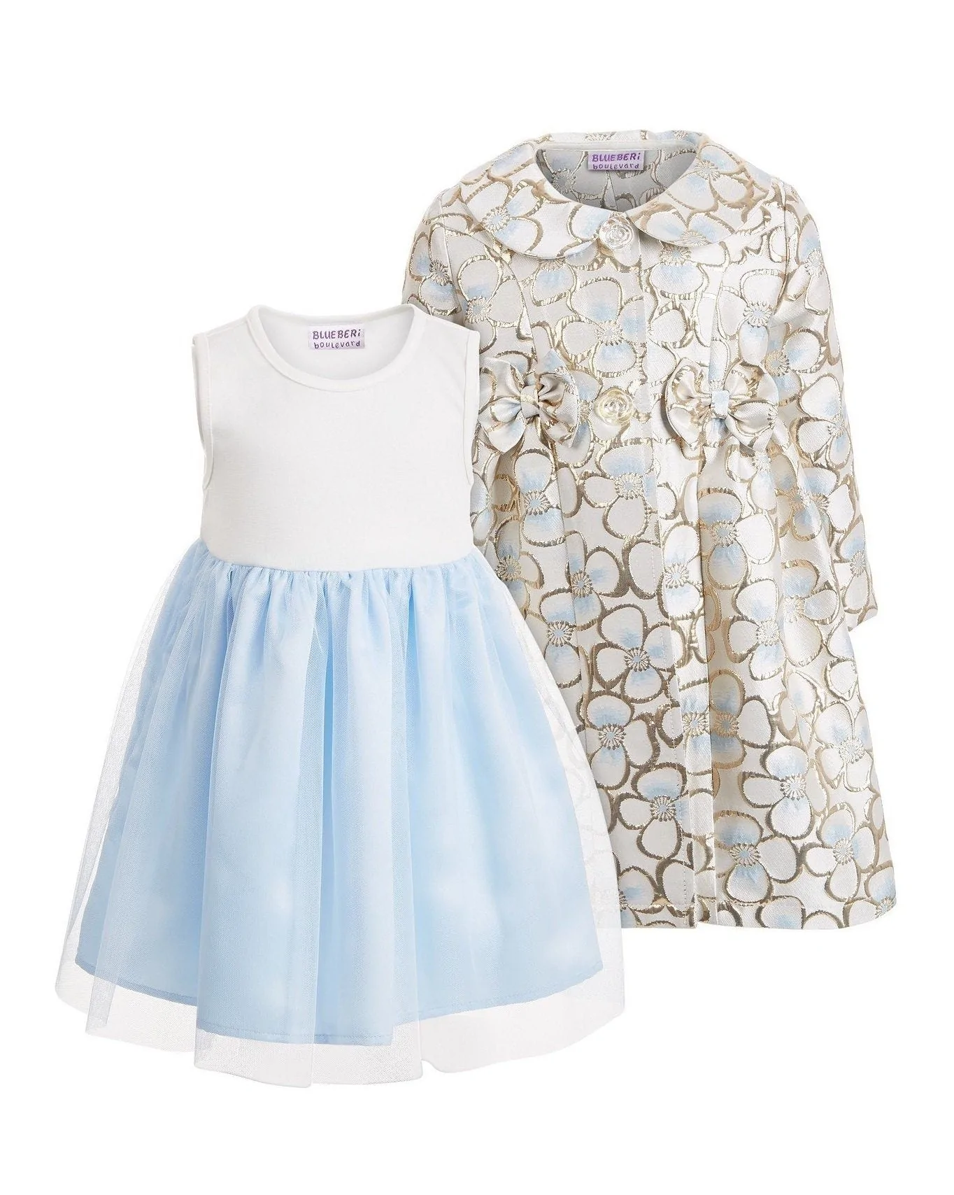 Blueberi Boulevard Little Girls 2-Pc. Floral Brocade Coat & Dress Set