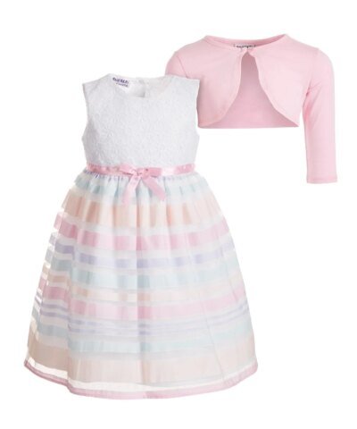 Blueberi Boulevard Toddler Girls 2-Pc. Shrug & Embroidered Rainbow-Stripe Dress Set