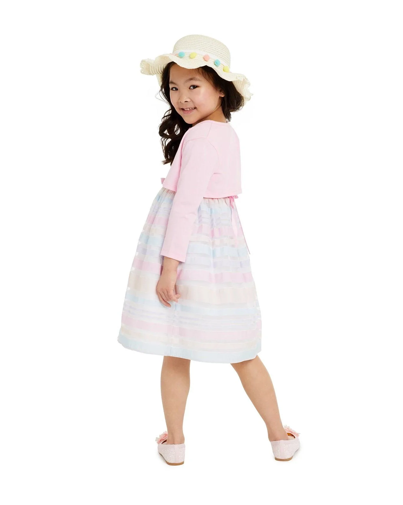 Blueberi Boulevard Toddler Girls 2-Pc. Shrug & Embroidered Rainbow-Stripe Dress Set