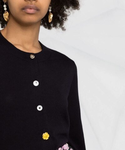 PS Paul Smith Floral-Button Round-Neck Cardigan