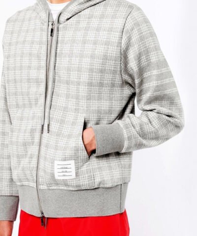 Thom Browne Men's Zip-Up Glen Plaid Hoodie