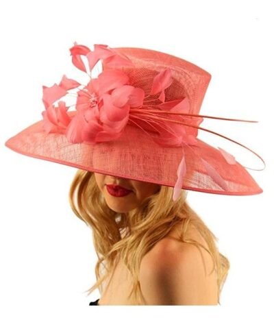 Fine Millinery by August Hat Dome Sinamy Floral Spray Feathers Derby Floppy Dress Wide Hat