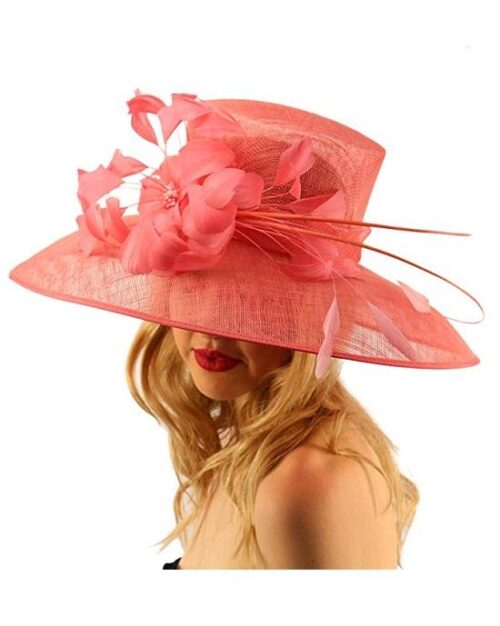 Fine Millinery by August Hat Dome Sinamy Floral Spray Feathers Derby Floppy Dress Wide Hat