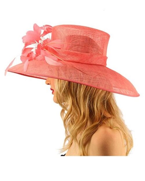 Fine Millinery by August Hat Dome Sinamy Floral Spray Feathers Derby Floppy Dress Wide Hat