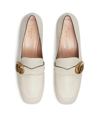 Gucci White Leather Loafers With Double G