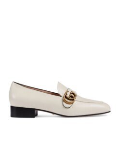 Gucci White Leather Loafers With Double G