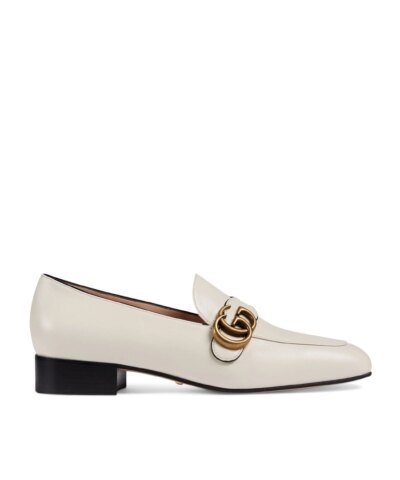Gucci White Leather Loafers With Double G
