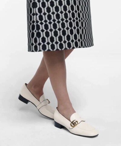 Gucci White Leather Loafers With Double G