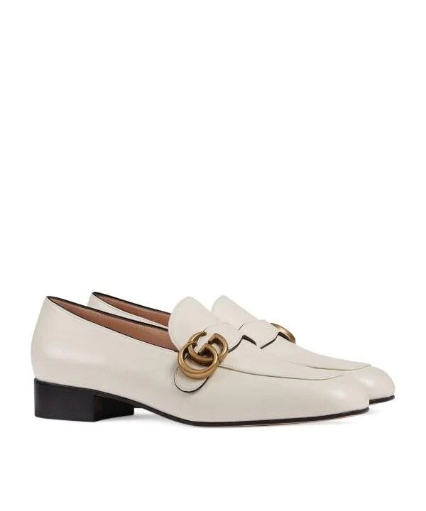 Gucci White Leather Loafers With Double G